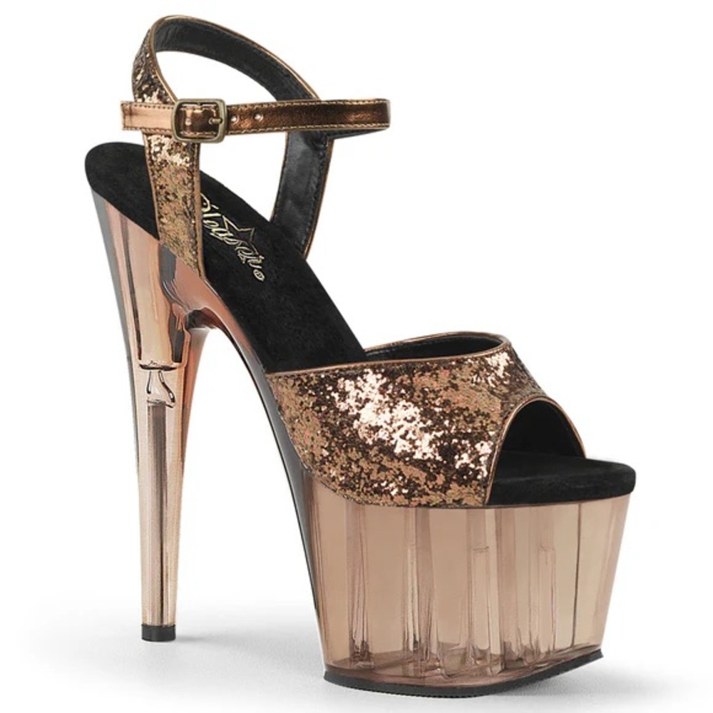 Pleaser Adore 701GT Bronze Glitter Platform Pole Dance Heels NWOB